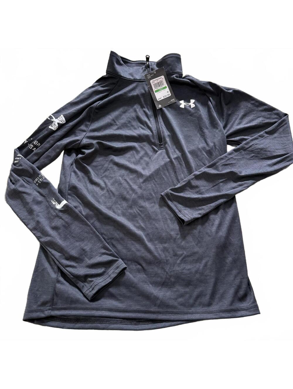 UNDER ARMOUR Youth Large NWT Gray Long Sleeve TECH 1/2 Zip Logo Arm Athleisure